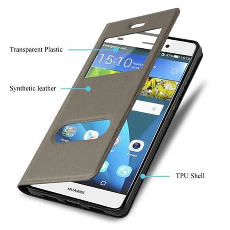 Cadorabo Hülle kompatibel mit Huawei P8 LITE 2015 Schutzhülle mit Magnetverschluss, Standfunktion und 2 Sichtfenstern