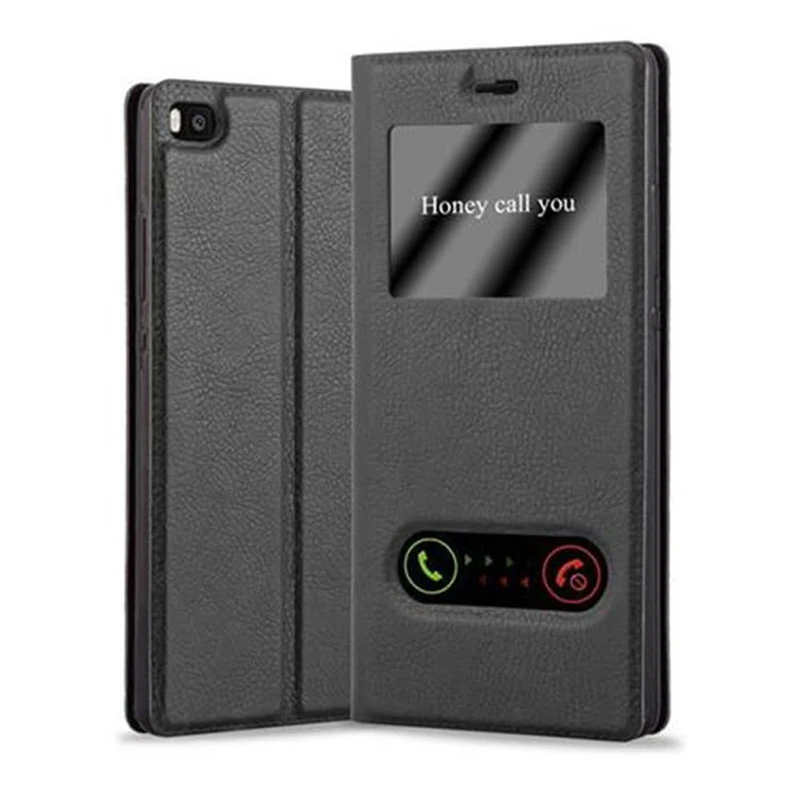 Cadorabo Hülle kompatibel mit Huawei P8 Schutzhülle mit Magnetverschluss, Standfunktion und 2 Sichtfenstern