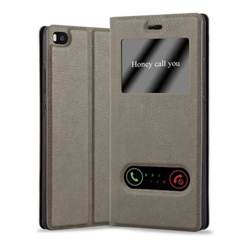 Cadorabo Hülle kompatibel mit Huawei P8 Schutzhülle mit Magnetverschluss, Standfunktion und 2 Sichtfenstern