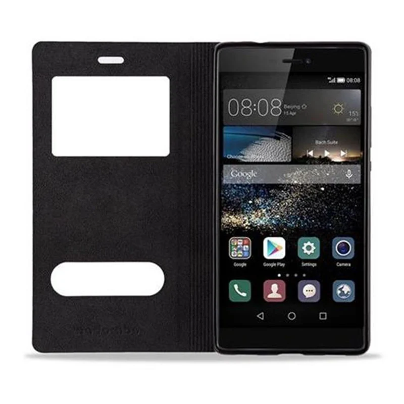 Cadorabo Hülle kompatibel mit Huawei P8 Schutzhülle mit Magnetverschluss, Standfunktion und 2 Sichtfenstern