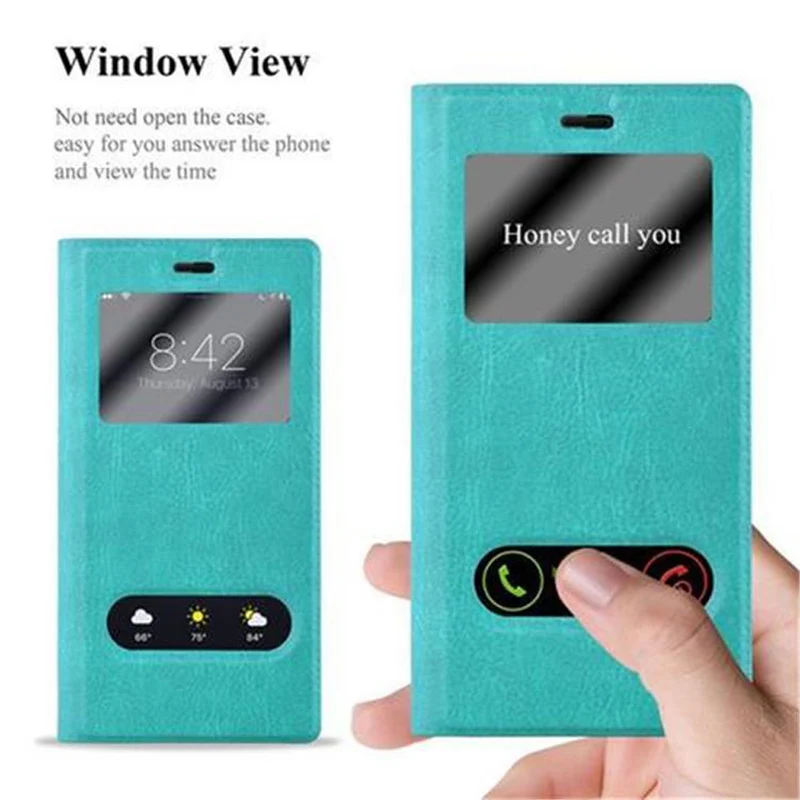 Cadorabo Hülle kompatibel mit Huawei P8 Schutzhülle mit Magnetverschluss, Standfunktion und 2 Sichtfenstern