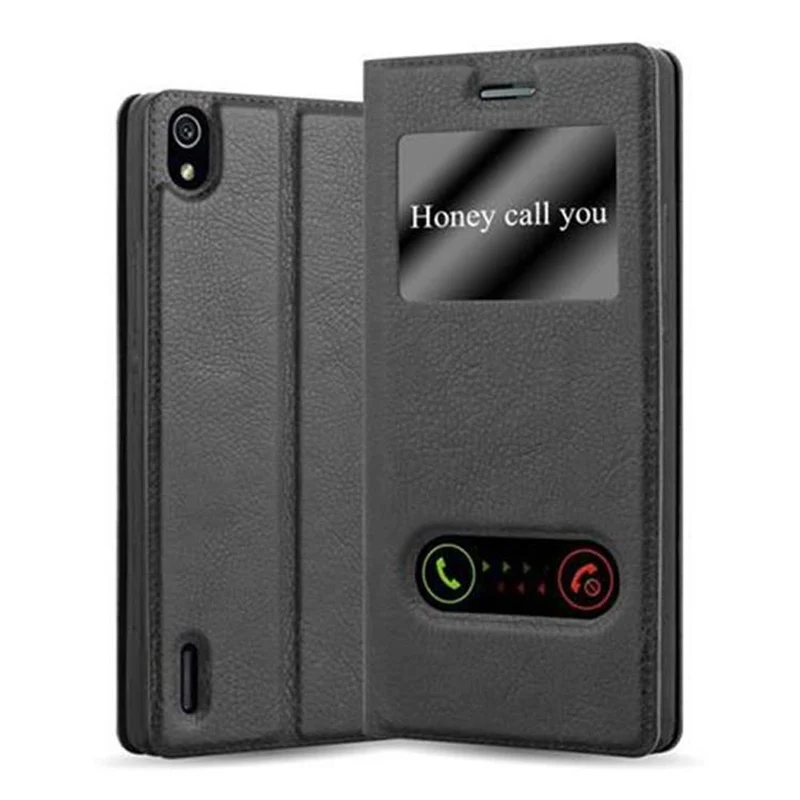 Cadorabo Hülle kompatibel mit Huawei ASCEND P7 Schutzhülle mit Magnetverschluss, Standfunktion und 2 Sichtfenstern