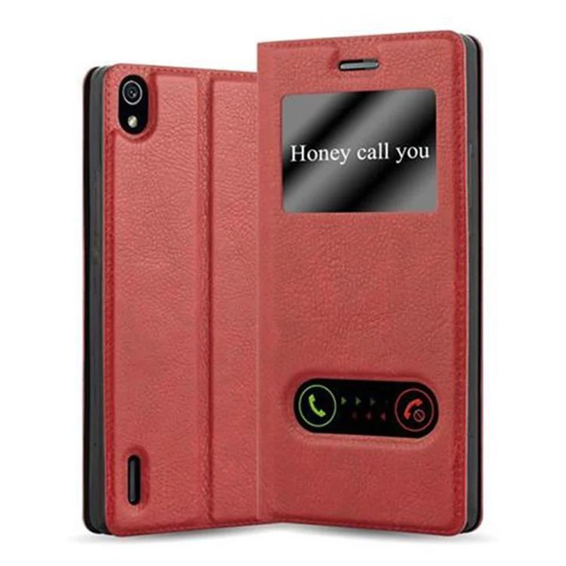 Cadorabo Hülle kompatibel mit Huawei ASCEND P7 Schutzhülle mit Magnetverschluss, Standfunktion und 2 Sichtfenstern