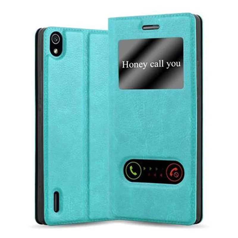Cadorabo Hülle kompatibel mit Huawei ASCEND P7 Schutzhülle mit Magnetverschluss, Standfunktion und 2 Sichtfenstern