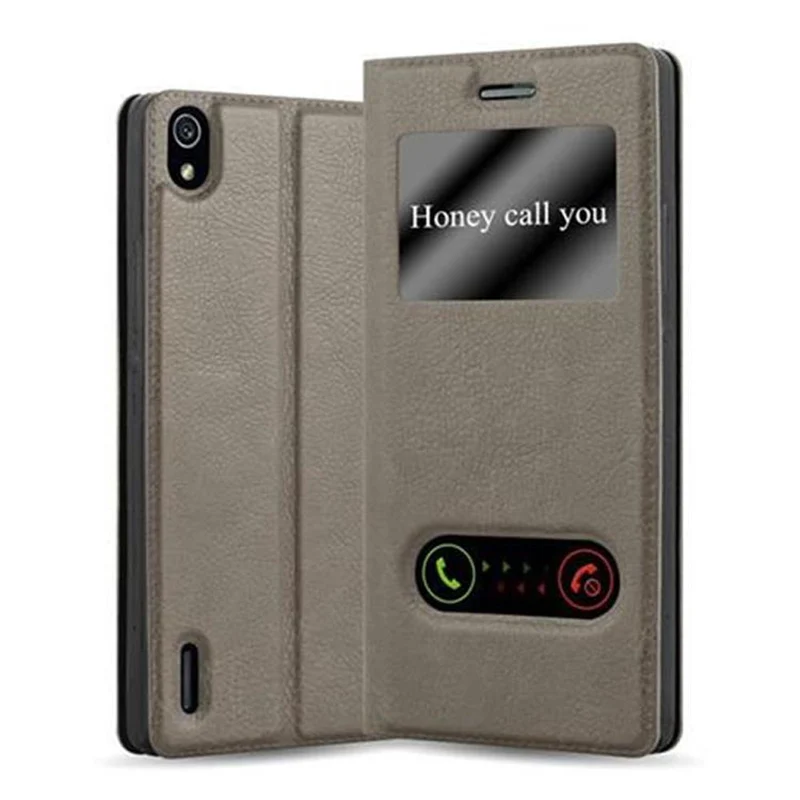 Cadorabo Hülle kompatibel mit Huawei ASCEND P7 Schutzhülle mit Magnetverschluss, Standfunktion und 2 Sichtfenstern