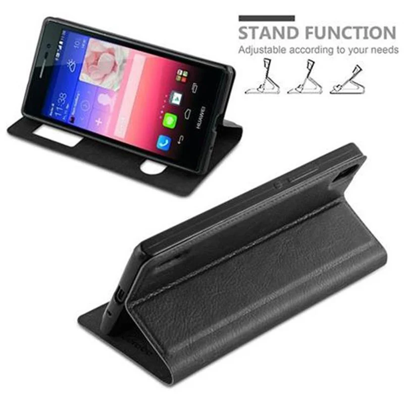 Cadorabo Hülle kompatibel mit Huawei ASCEND P7 Schutzhülle mit Magnetverschluss, Standfunktion und 2 Sichtfenstern