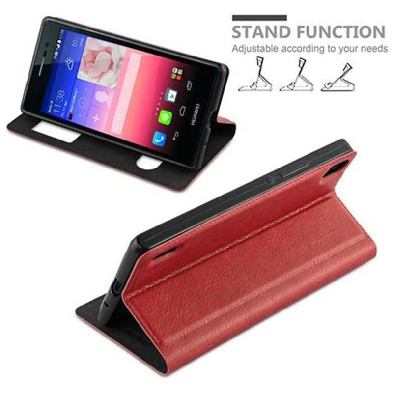 Cadorabo Hülle kompatibel mit Huawei ASCEND P7 Schutzhülle mit Magnetverschluss, Standfunktion und 2 Sichtfenstern