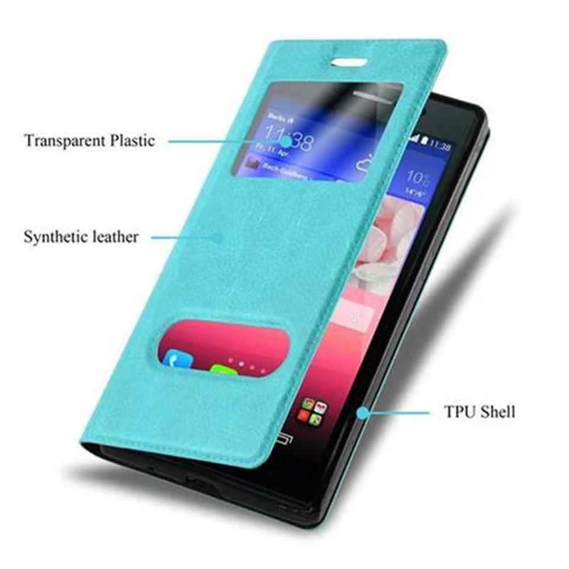 Cadorabo Hülle kompatibel mit Huawei ASCEND P7 Schutzhülle mit Magnetverschluss, Standfunktion und 2 Sichtfenstern