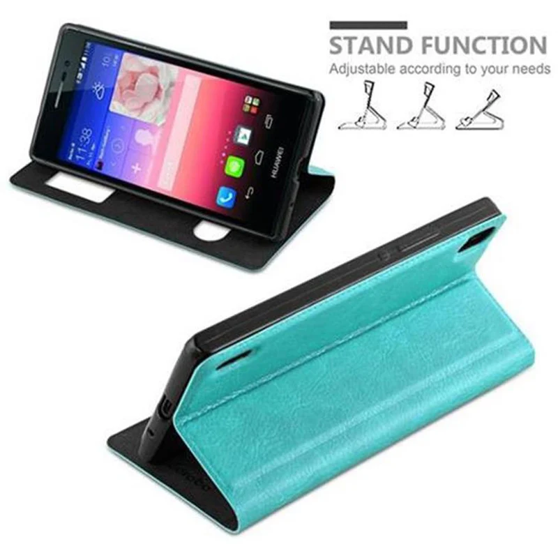 Cadorabo Hülle kompatibel mit Huawei ASCEND P7 Schutzhülle mit Magnetverschluss, Standfunktion und 2 Sichtfenstern