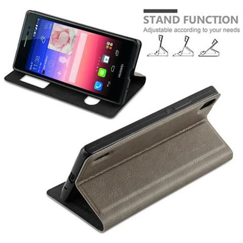 Cadorabo Hülle kompatibel mit Huawei ASCEND P7 Schutzhülle mit Magnetverschluss, Standfunktion und 2 Sichtfenstern