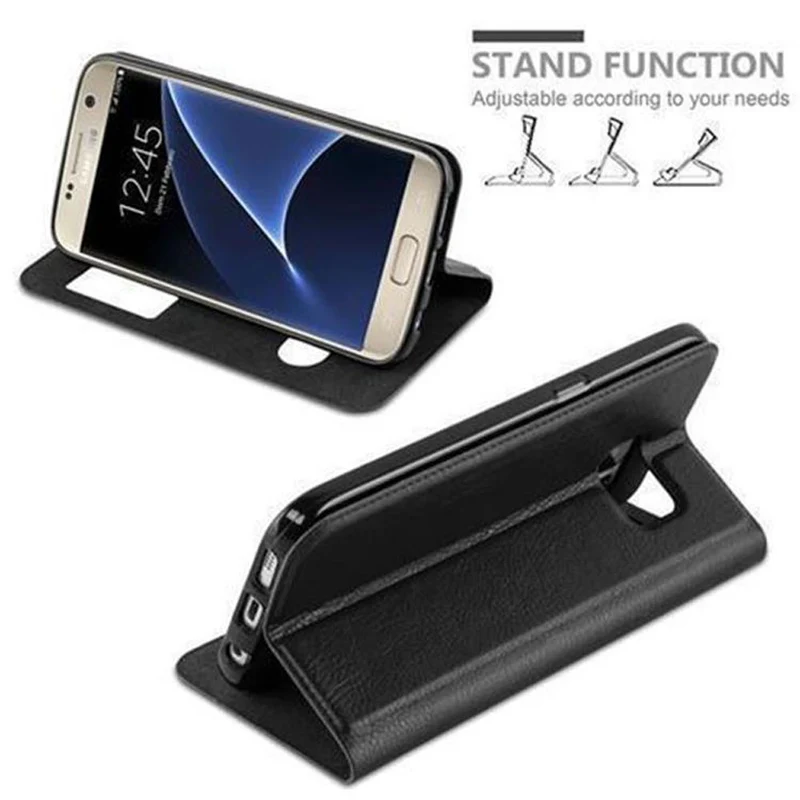 Cadorabo Hülle kompatibel mit Samsung Galaxy S7 Schutzhülle mit Magnetverschluss, Standfunktion und 2 Sichtfenstern