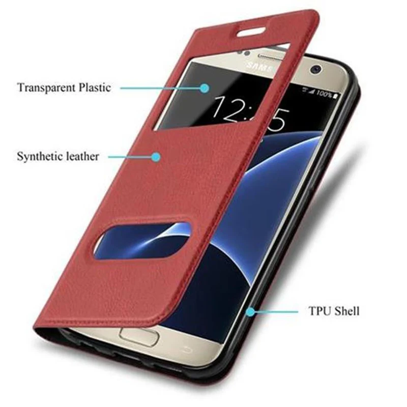 Cadorabo Hülle kompatibel mit Samsung Galaxy S7 Schutzhülle mit Magnetverschluss, Standfunktion und 2 Sichtfenstern