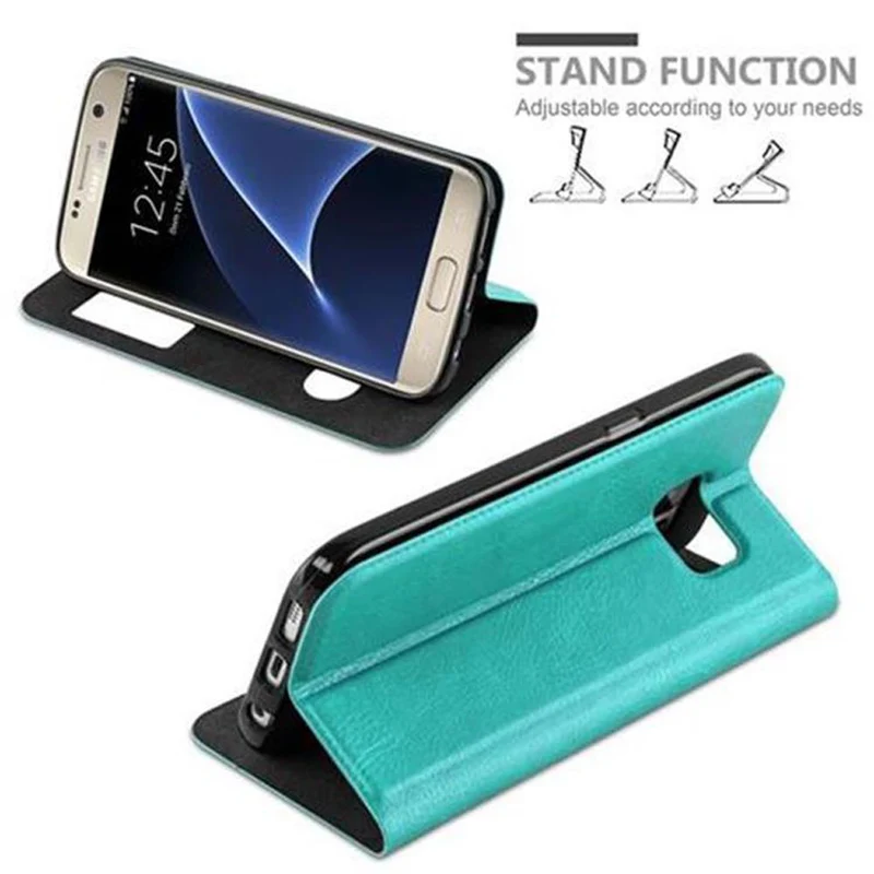Cadorabo Hülle kompatibel mit Samsung Galaxy S7 Schutzhülle mit Magnetverschluss, Standfunktion und 2 Sichtfenstern