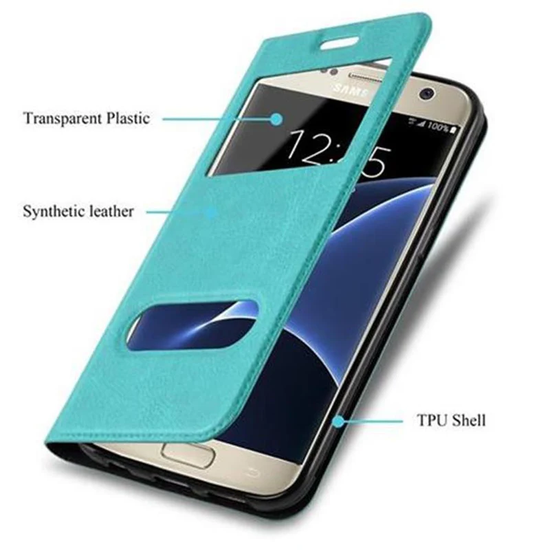 Cadorabo Hülle kompatibel mit Samsung Galaxy S7 Schutzhülle mit Magnetverschluss, Standfunktion und 2 Sichtfenstern