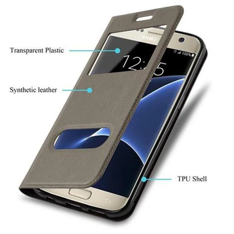Cadorabo Hülle kompatibel mit Samsung Galaxy S7 Schutzhülle mit Magnetverschluss, Standfunktion und 2 Sichtfenstern