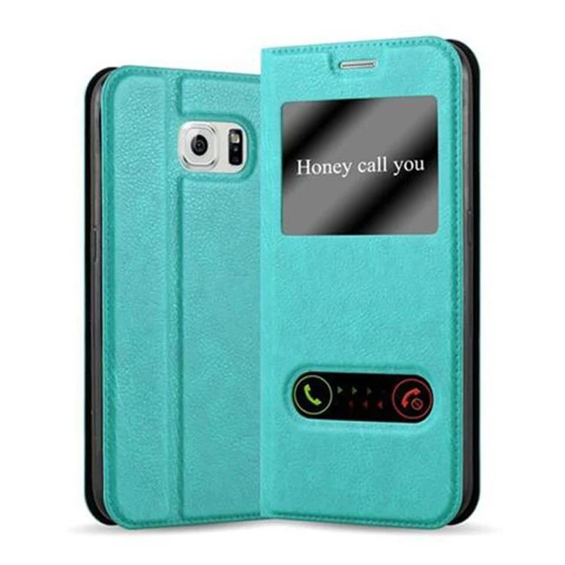 Cadorabo Hülle kompatibel mit Samsung Galaxy S6 Schutzhülle mit Magnetverschluss, Standfunktion und 2 Sichtfenstern