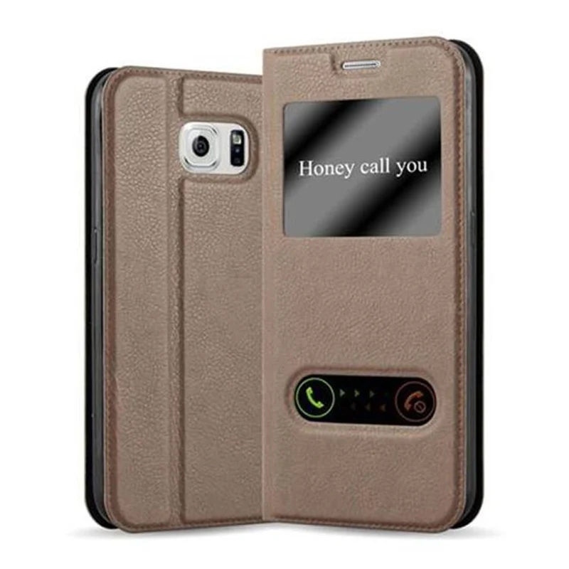 Cadorabo Hülle kompatibel mit Samsung Galaxy S6 Schutzhülle mit Magnetverschluss, Standfunktion und 2 Sichtfenstern