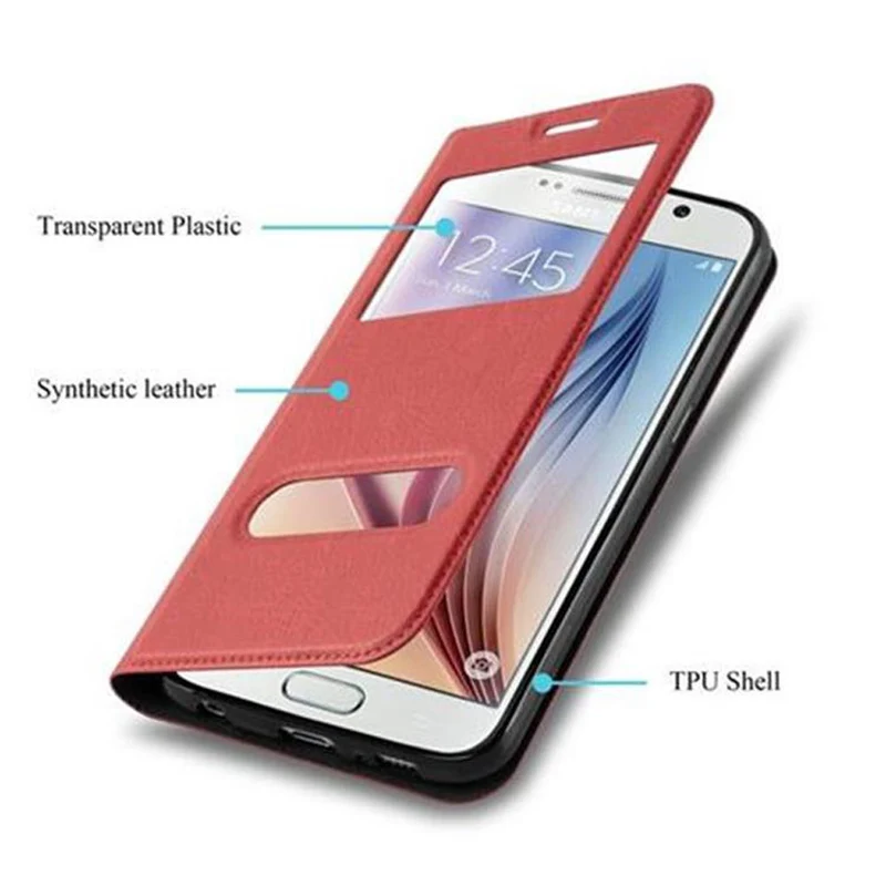 Cadorabo Hülle kompatibel mit Samsung Galaxy S6 Schutzhülle mit Magnetverschluss, Standfunktion und 2 Sichtfenstern
