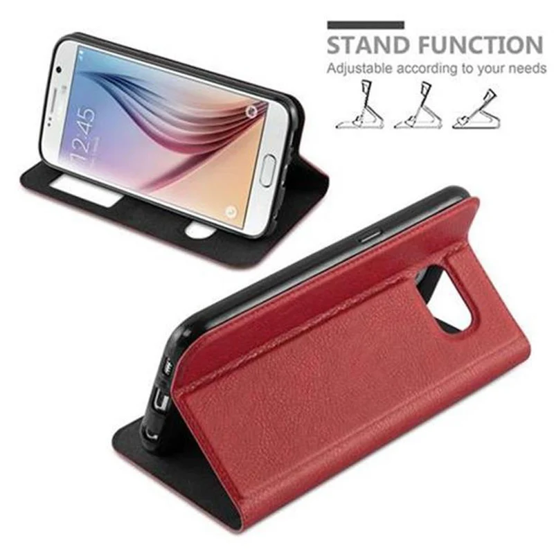 Cadorabo Hülle kompatibel mit Samsung Galaxy S6 Schutzhülle mit Magnetverschluss, Standfunktion und 2 Sichtfenstern