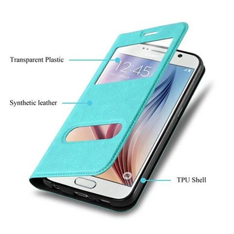 Cadorabo Hülle kompatibel mit Samsung Galaxy S6 Schutzhülle mit Magnetverschluss, Standfunktion und 2 Sichtfenstern