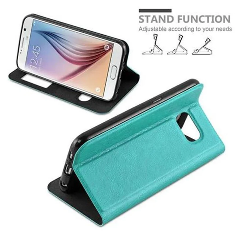 Cadorabo Hülle kompatibel mit Samsung Galaxy S6 Schutzhülle mit Magnetverschluss, Standfunktion und 2 Sichtfenstern