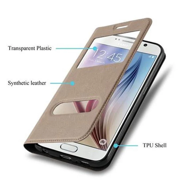 Cadorabo Hülle kompatibel mit Samsung Galaxy S6 Schutzhülle mit Magnetverschluss, Standfunktion und 2 Sichtfenstern