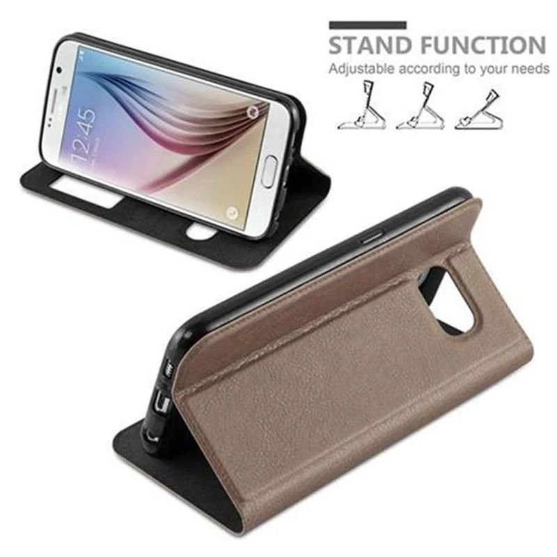 Cadorabo Hülle kompatibel mit Samsung Galaxy S6 Schutzhülle mit Magnetverschluss, Standfunktion und 2 Sichtfenstern