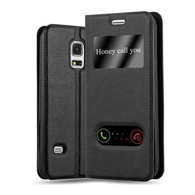 Cadorabo Hülle kompatibel mit Samsung Galaxy S5 MINI / S5 MINI DUOS Schutzhülle mit Magnetverschluss, Standfunktion und 2 Sichtfenstern
