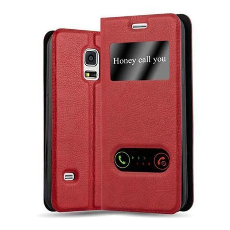 Cadorabo Hülle kompatibel mit Samsung Galaxy S5 MINI / S5 MINI DUOS Schutzhülle mit Magnetverschluss, Standfunktion und 2 Sichtfenstern