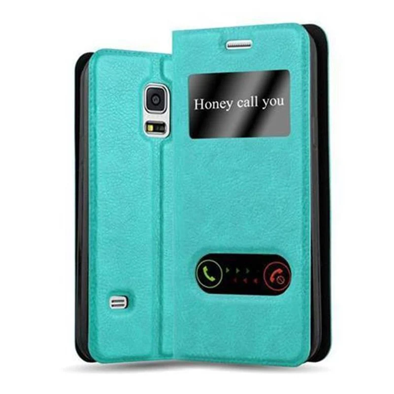 Cadorabo Hülle kompatibel mit Samsung Galaxy S5 MINI / S5 MINI DUOS Schutzhülle mit Magnetverschluss, Standfunktion und 2 Sichtfenstern