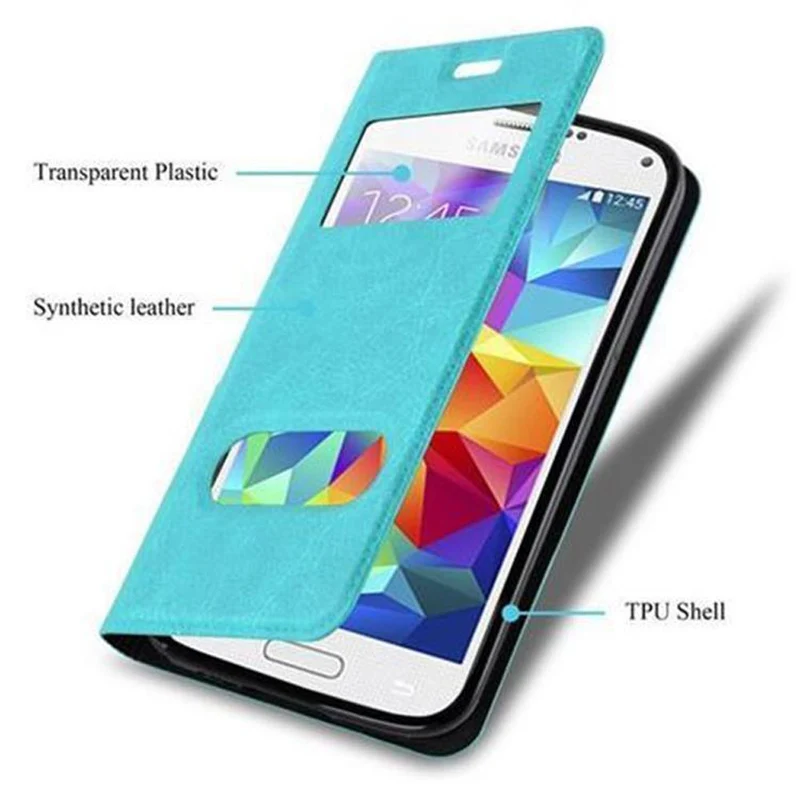 Cadorabo Hülle kompatibel mit Samsung Galaxy S5 MINI / S5 MINI DUOS Schutzhülle mit Magnetverschluss, Standfunktion und 2 Sichtfenstern
