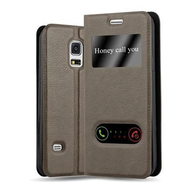 Cadorabo Hülle kompatibel mit Samsung Galaxy S5 / S5 NEO Schutzhülle mit Magnetverschluss, Standfunktion und 2 Sichtfenstern