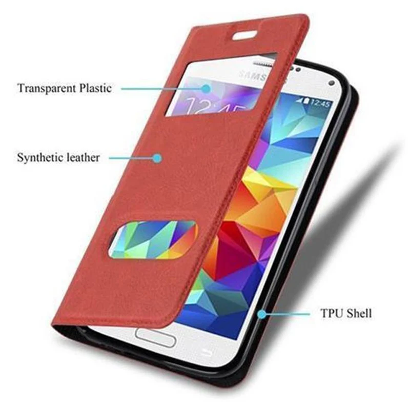 Cadorabo Hülle kompatibel mit Samsung Galaxy S5 / S5 NEO Schutzhülle mit Magnetverschluss, Standfunktion und 2 Sichtfenstern