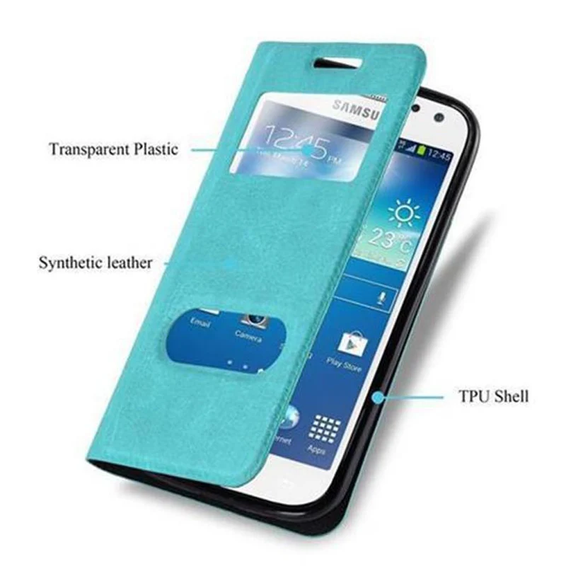Cadorabo Hülle kompatibel mit Samsung Galaxy S4 MINI Schutzhülle mit Magnetverschluss, Standfunktion und 2 Sichtfenstern