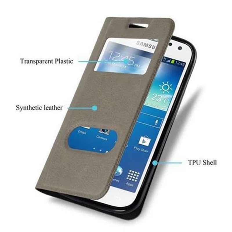 Cadorabo Hülle kompatibel mit Samsung Galaxy S4 MINI Schutzhülle mit Magnetverschluss, Standfunktion und 2 Sichtfenstern