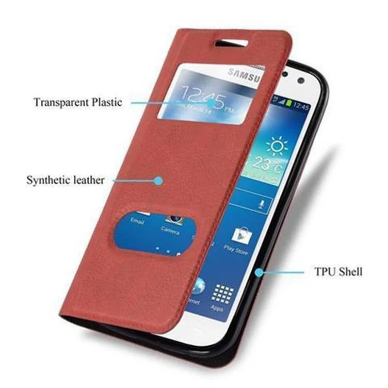Cadorabo Hülle kompatibel mit Samsung Galaxy S4 Schutzhülle mit Magnetverschluss, Standfunktion und 2 Sichtfenstern