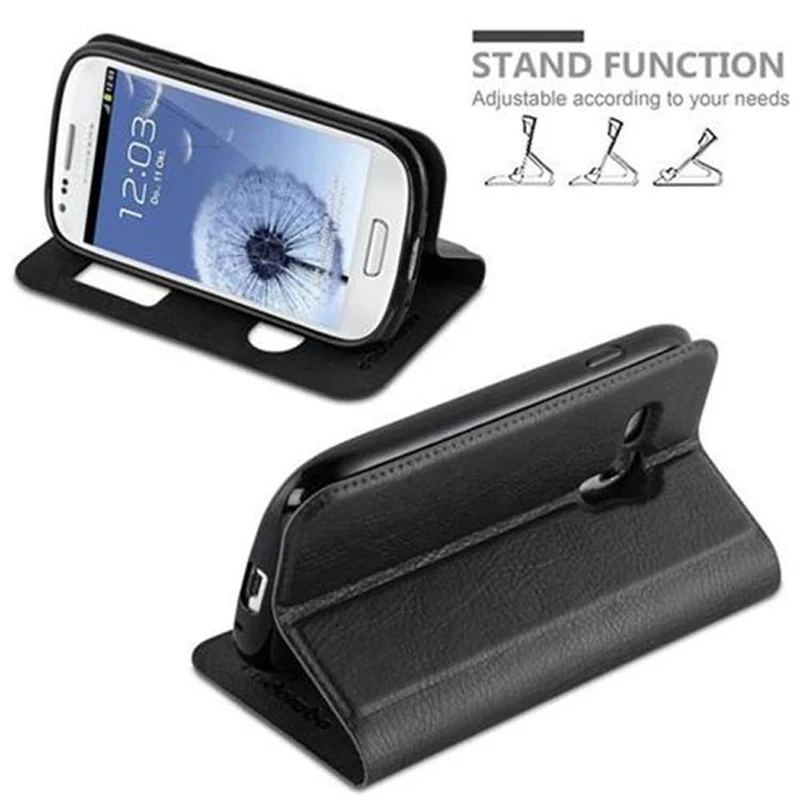Cadorabo Hülle kompatibel mit Samsung Galaxy S3 MINI Schutzhülle mit Magnetverschluss, Standfunktion und 2 Sichtfenstern
