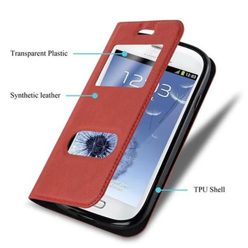 Cadorabo Hülle kompatibel mit Samsung Galaxy S3 MINI Schutzhülle mit Magnetverschluss, Standfunktion und 2 Sichtfenstern