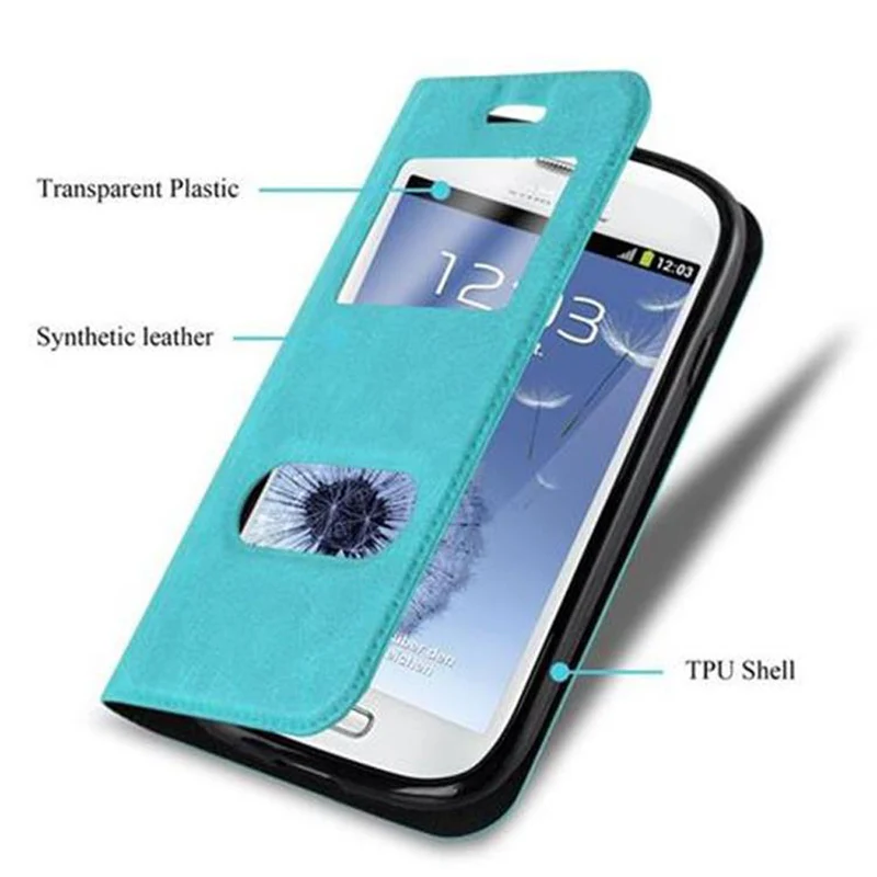 Cadorabo Hülle kompatibel mit Samsung Galaxy S3 MINI Schutzhülle mit Magnetverschluss, Standfunktion und 2 Sichtfenstern