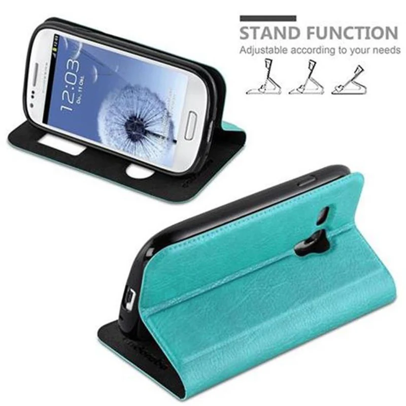 Cadorabo Hülle kompatibel mit Samsung Galaxy S3 MINI Schutzhülle mit Magnetverschluss, Standfunktion und 2 Sichtfenstern