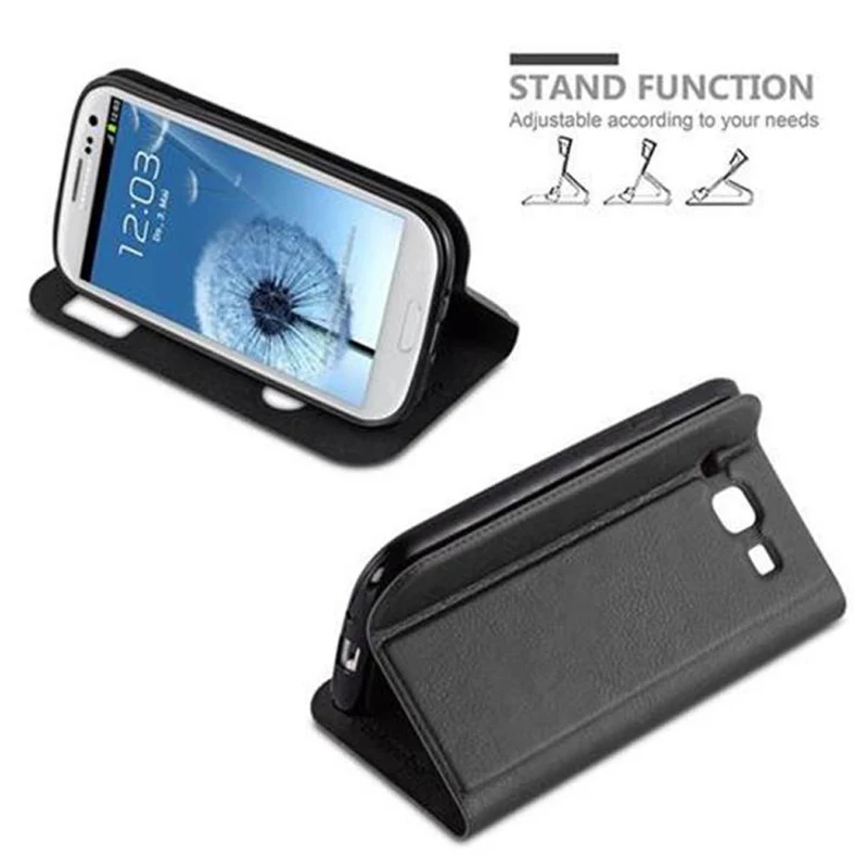Cadorabo Hülle kompatibel mit Samsung Galaxy S3 / S3 NEO Schutzhülle mit Magnetverschluss, Standfunktion und 2 Sichtfenstern