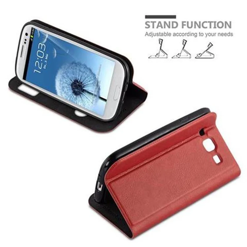 Cadorabo Hülle kompatibel mit Samsung Galaxy S3 / S3 NEO Schutzhülle mit Magnetverschluss, Standfunktion und 2 Sichtfenstern