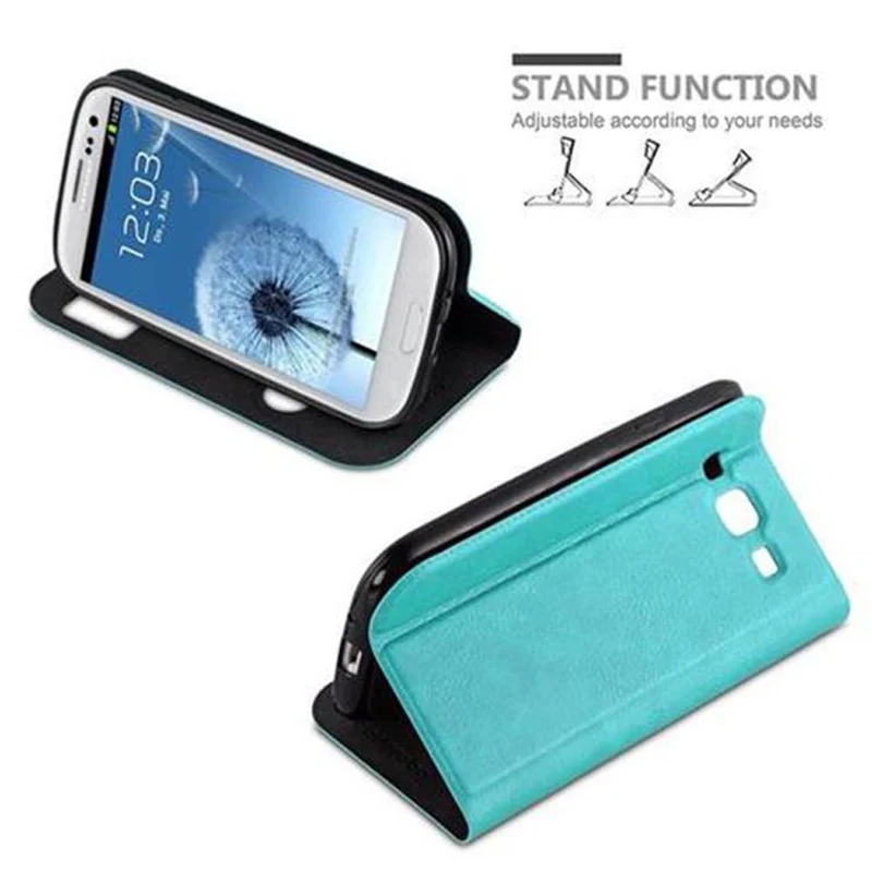 Cadorabo Hülle kompatibel mit Samsung Galaxy S3 / S3 NEO Schutzhülle mit Magnetverschluss, Standfunktion und 2 Sichtfenstern