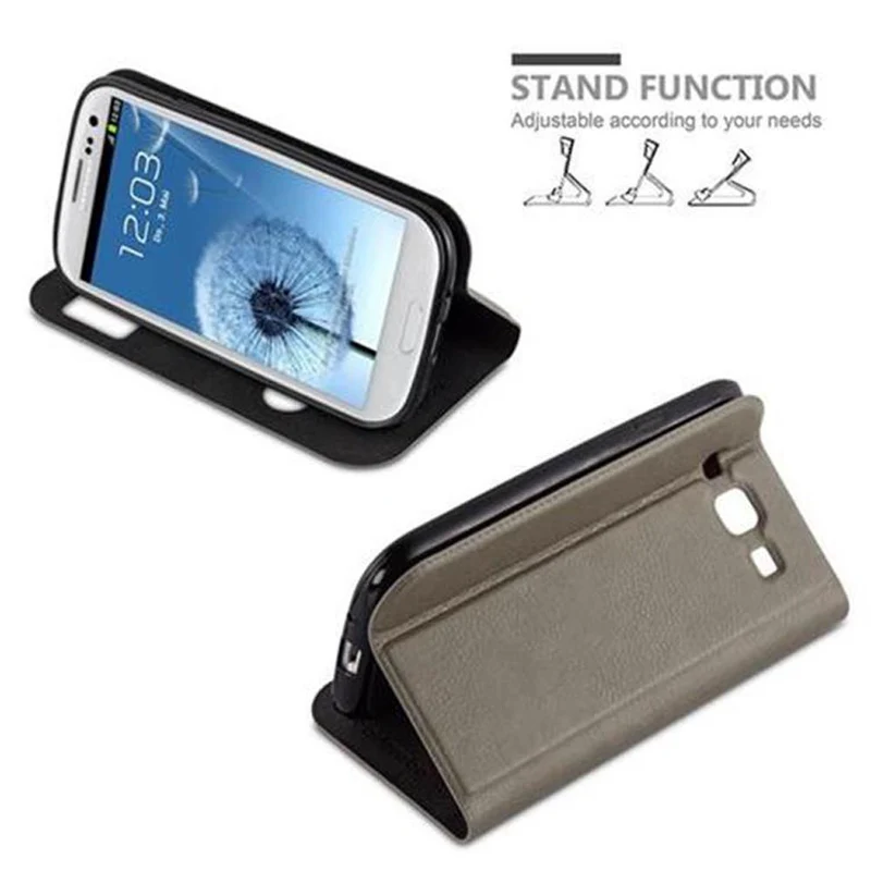 Cadorabo Hülle kompatibel mit Samsung Galaxy S3 / S3 NEO Schutzhülle mit Magnetverschluss, Standfunktion und 2 Sichtfenstern