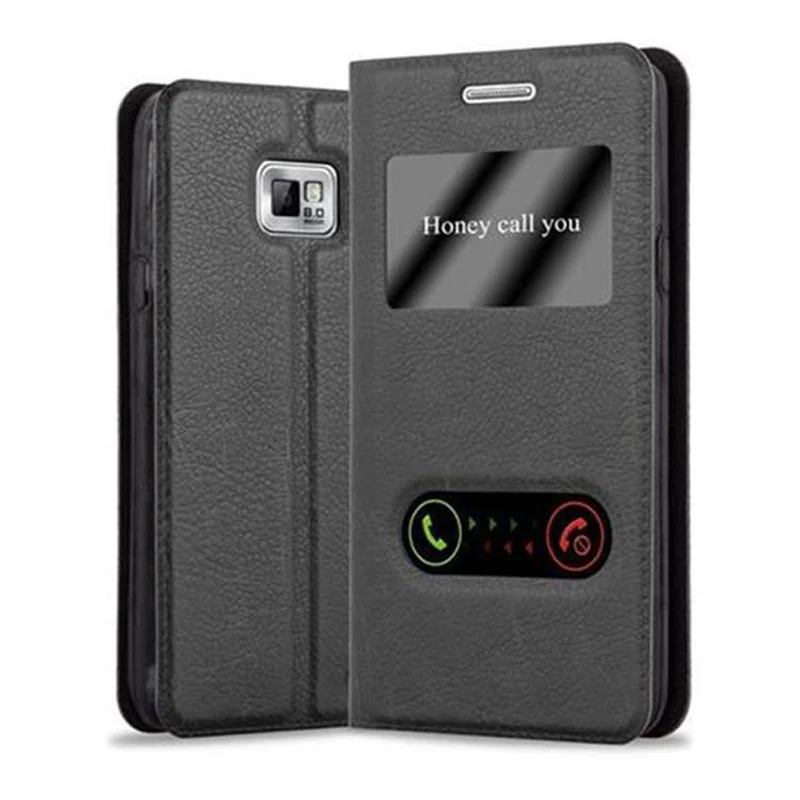 Cadorabo Hülle kompatibel mit Samsung Galaxy S2 / S2 PLUS Schutzhülle mit Magnetverschluss, Standfunktion und 2 Sichtfenstern