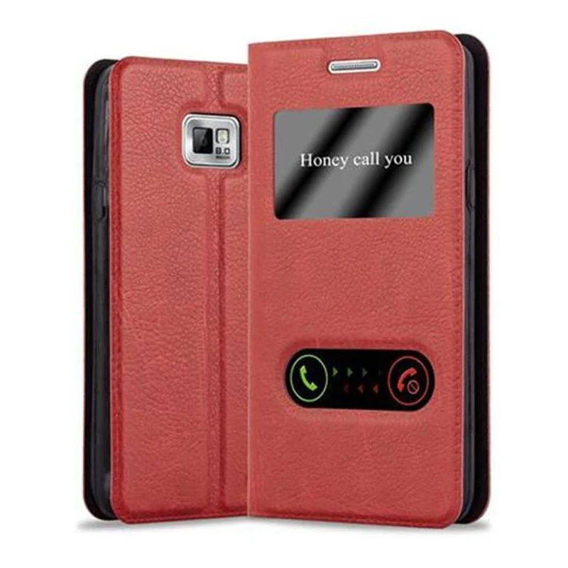 Cadorabo Hülle kompatibel mit Samsung Galaxy S2 / S2 PLUS Schutzhülle mit Magnetverschluss, Standfunktion und 2 Sichtfenstern