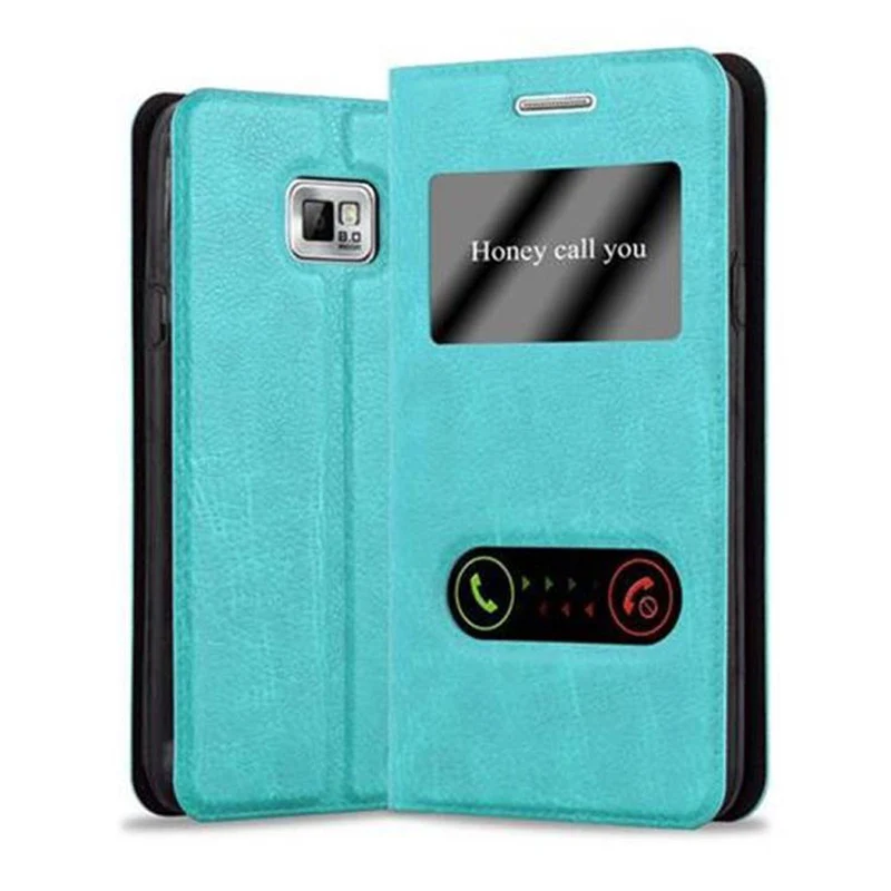 Cadorabo Hülle kompatibel mit Samsung Galaxy S2 / S2 PLUS Schutzhülle mit Magnetverschluss, Standfunktion und 2 Sichtfenstern