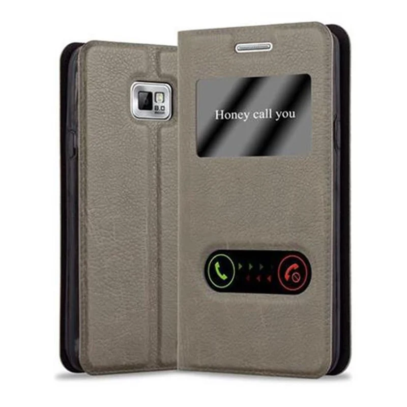 Cadorabo Hülle kompatibel mit Samsung Galaxy S2 / S2 PLUS Schutzhülle mit Magnetverschluss, Standfunktion und 2 Sichtfenstern
