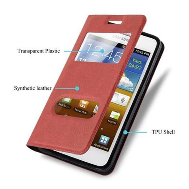 Cadorabo Hülle kompatibel mit Samsung Galaxy S2 / S2 PLUS Schutzhülle mit Magnetverschluss, Standfunktion und 2 Sichtfenstern