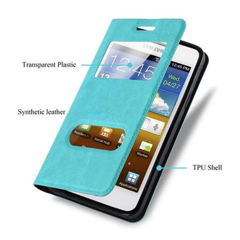 Cadorabo Hülle kompatibel mit Samsung Galaxy S2 / S2 PLUS Schutzhülle mit Magnetverschluss, Standfunktion und 2 Sichtfenstern